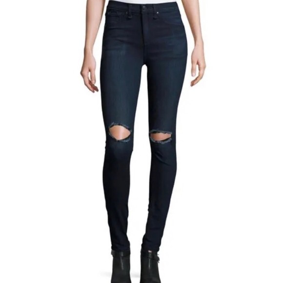 Rag & Bone Mojave Dark Wash Distressed Knee 10" Skinny Jeans Size 29 Denim - Picture 1 of 7